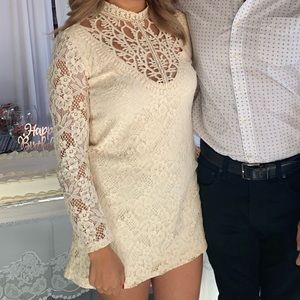 White lace mini dress. Court house wedding